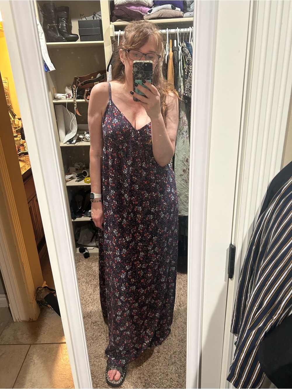 GAP Navy Floral Maxi Dress with Spaghetti Straps